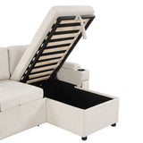 Convertible L Shaped Sofa Couch With Storage, Cup Holders, USB Ports