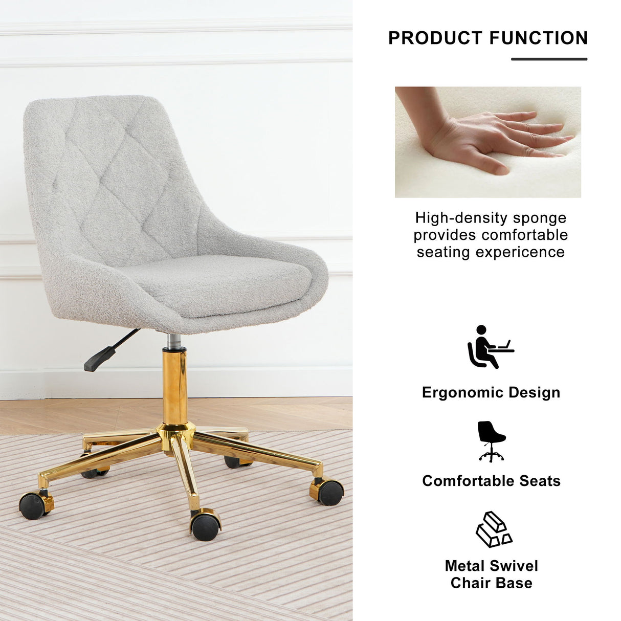 Modern Teddy Velvet Fabric Chair With Gold Plated 5 Claw Legs