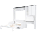 Multi Functional Murphy Bed With Sofa, Desk, And Storage Cabinet, Queen Size - White