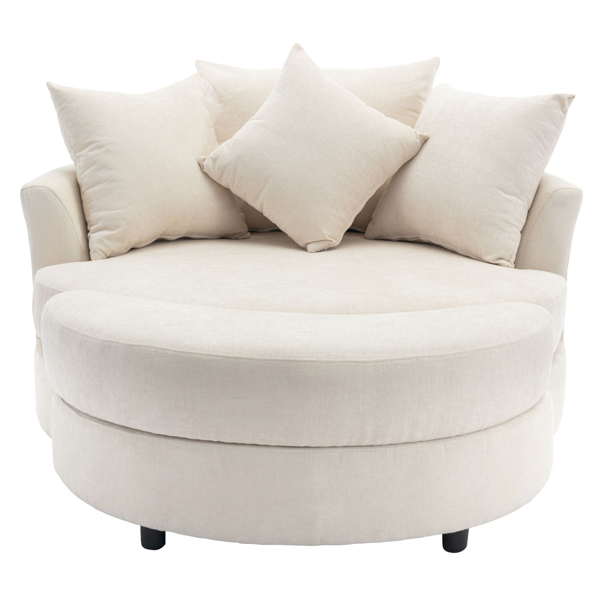 360° Swivel Accent Barrel Chair With Storage Ottoman & 4 Pillows, Modern Chenille Leisure Chair Round Accent For Living Room