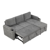 Convertible L Shaped Sofa Couch With Storage, Cup Holders, USB Ports