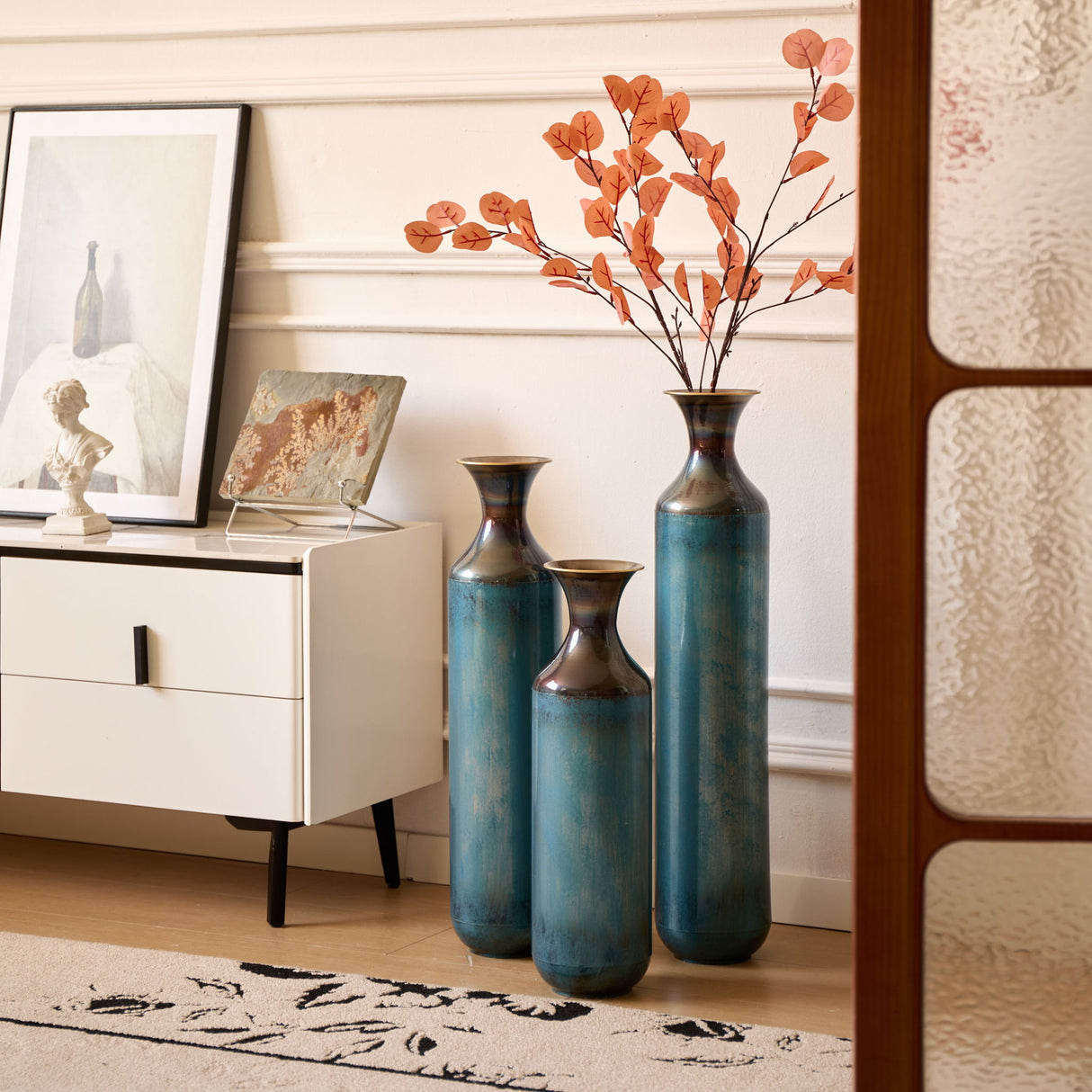 Modern Droplet Shaped Floor Vase Set, 3 Piece Home Decor