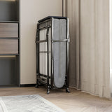 Modern Metal Folding Bed Frame With Foam Mattress, Easy Storage & Mobility - Black