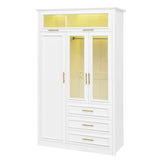 3 Door Wardrobe Armoire With LED Lighting And 3 Drawers - White