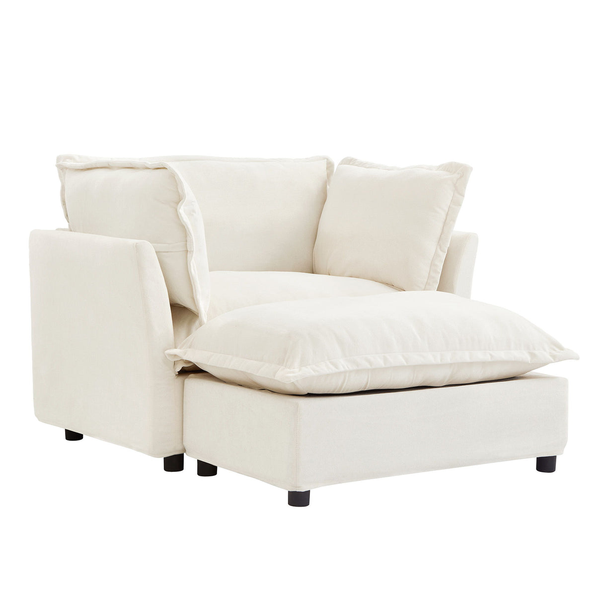 Modern Cozy Upholstered Armchair Sofa With Movable Ottoman
