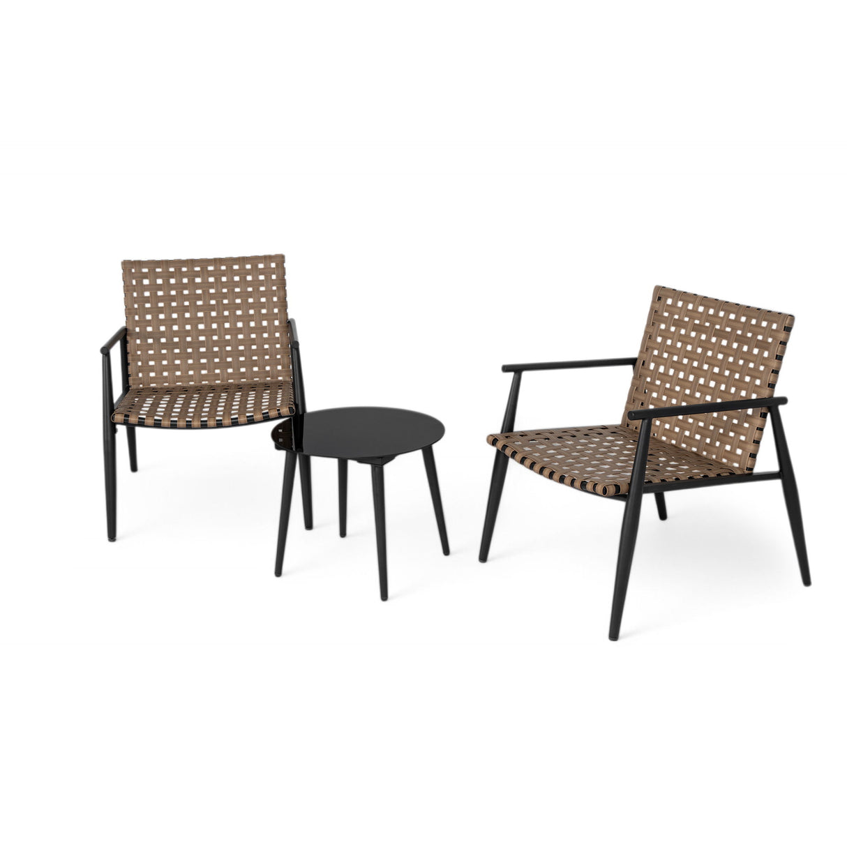 Outdoor Chat Set, 2 Chairs & Side Table - Black / Brown