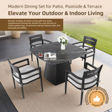 Outdoor Patio Dining Set, Squircle Dining Table, Dining Chairs With Sunbrella Cushions