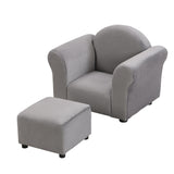 Kids Velvet Upholstered Chair With Ottoman For Comfortable Seating - Gray