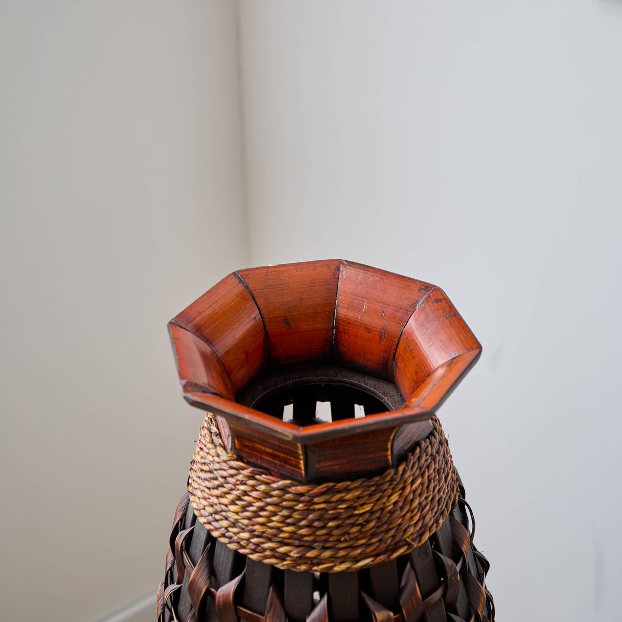 Hand Woven Bamboo Floor Vase, Decorative Accent For Living Room - Acacia Wood