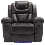 3 Pieces Recliner Sofa Sets Home Theater Seating Manual Recliner Chair & Center Console And LED Light Strip For Living Room - Brown