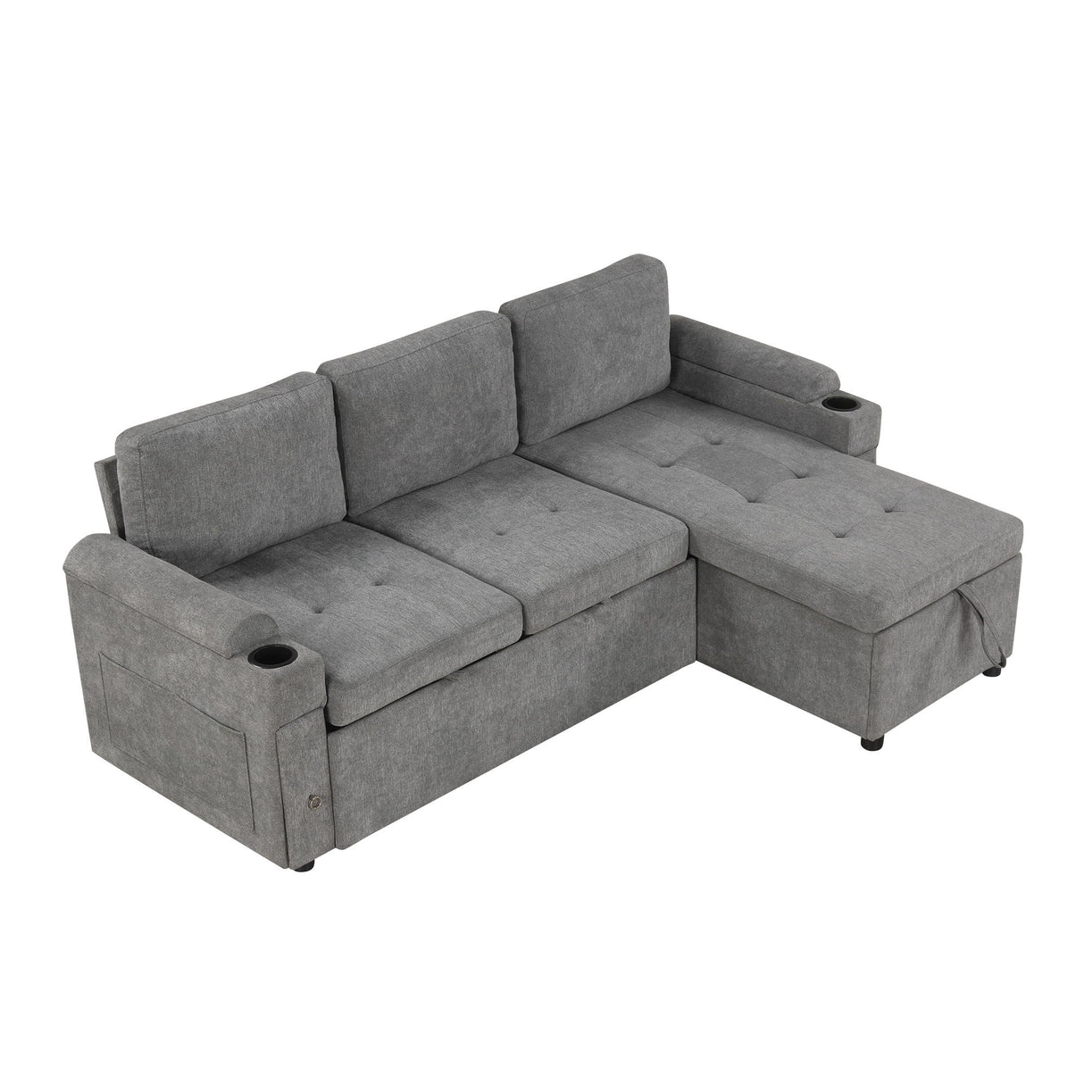 Convertible L Shaped Sofa Couch With Storage, Cup Holders, USB Ports
