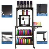 Heavy Duty 3D Printer Stand With Filament Storage Rack - Black