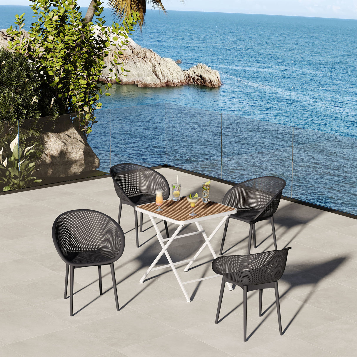 2 Pack Lounge Chair Set & Folding Square Table