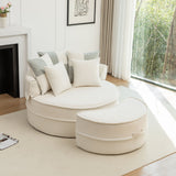 Modern Oversized Round Barrel Accent Chair With Ottoman