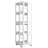 4 Tier All Steel Rotating Bookshelf With 360° Wheels, Large Size Sturdy & Spacious Book Rack, New Style Bookshelf - White