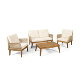 Hueber - Outdoor And Rope 4 Seater Chat Set With Cushions - Teak