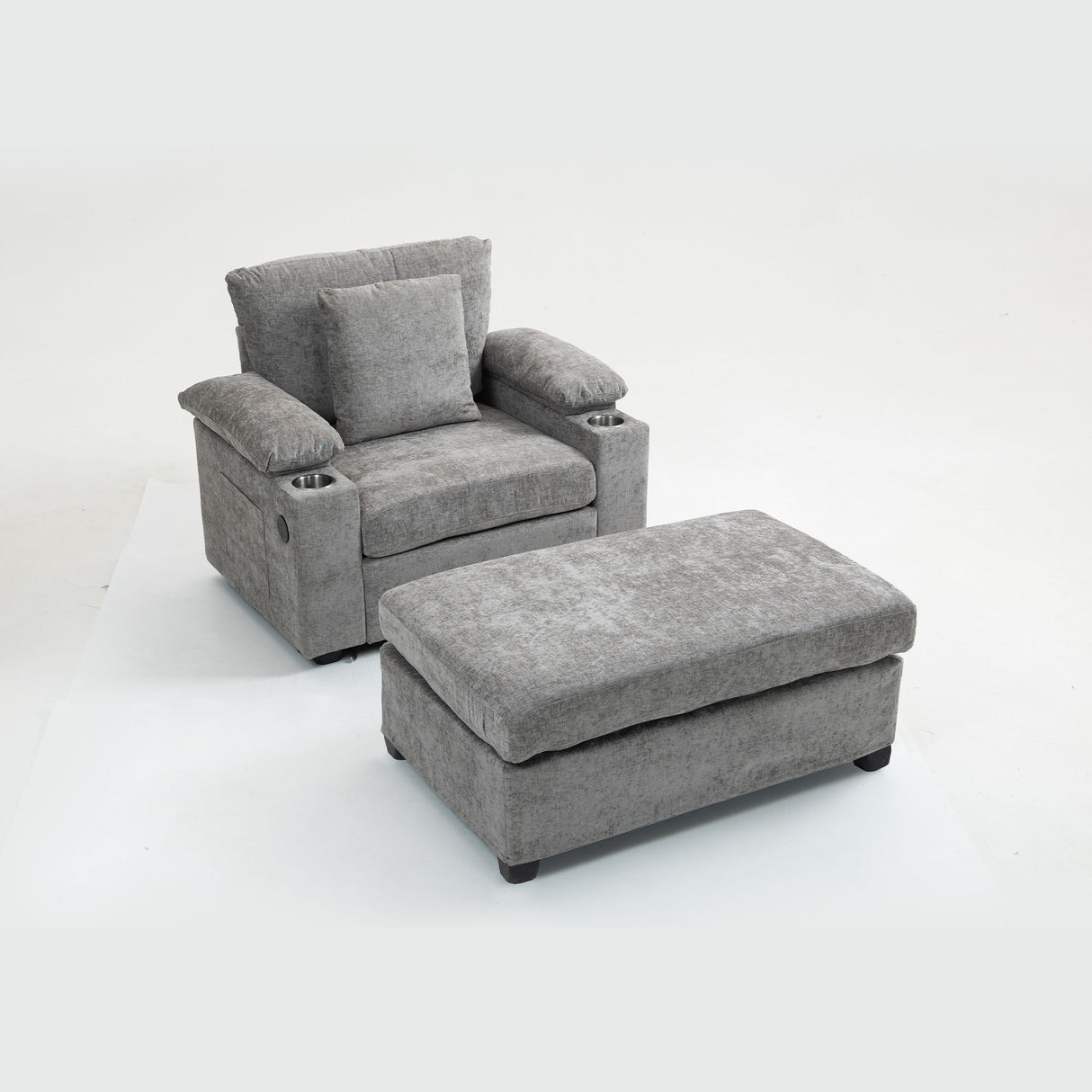 Modern Oversized Chair With Ottoman, Cupholders And USB Charging Ports