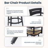 5 Pieces Outdoor Patio Bar Set, Rounded Square Sintered Stone Table & 4 Swivel Bar Chairs