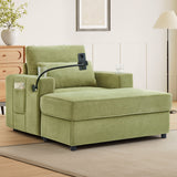 Modern Style Armchair Chaise Lounge Sofa Couch With Movable Storage Ottoman, USB Ports, Cup Holders, Phone Holder, Side Pockets