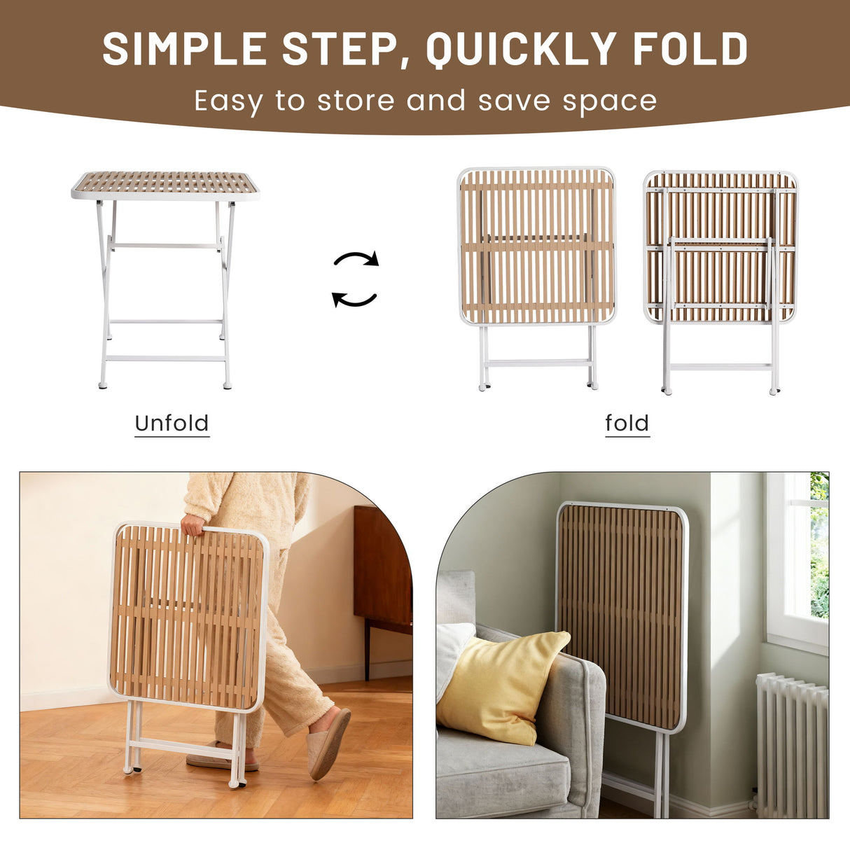 Modern Folding Square Table, Water Proof And Wear Resistant - Apricot / White