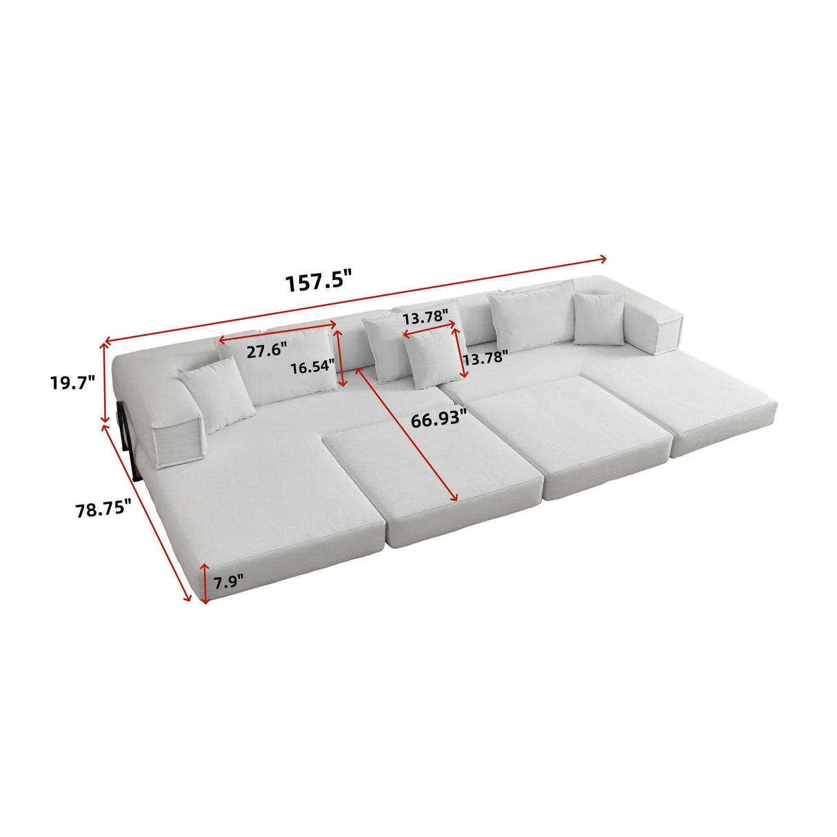 Modular L Shaped Floor Living Room Sofa Set With 6 Pillows