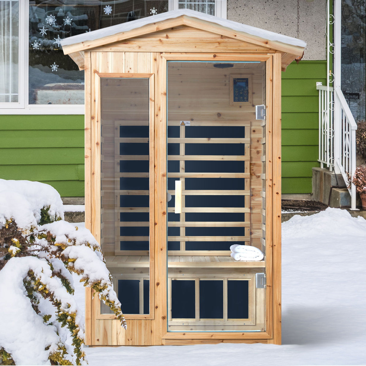 2 Person Far Infrared Old Fir Outdoor Sauna Room - Natural