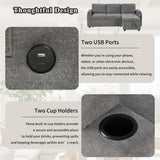 Convertible L Shaped Sofa Couch With Storage, Cup Holders, USB Ports