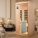 Low Emf Front Door With Heating Panel 1 People Hemlock Far Infrared Indoor Sauna Room - Natural
