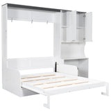 Multi Functional Murphy Bed With Sofa, Desk, And Storage Cabinet, Queen Size - White