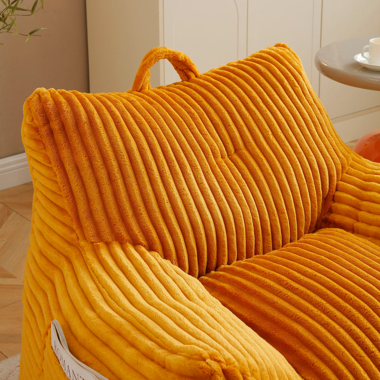 Giant Plush Bean Bag Chair With Armrests And Footstool