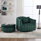 Oversized Velvet Swivel Barrel Accent Chair And Ottoman Set With Storage