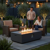 Volon - Rectangular Fire Pit Table, Propane Powered, 50,000 BTU - Light Gray