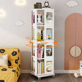 4 Tier All Steel Rotating Bookshelf With 360° Wheels, Large Size Sturdy & Spacious Book Rack, New Style Bookshelf - White