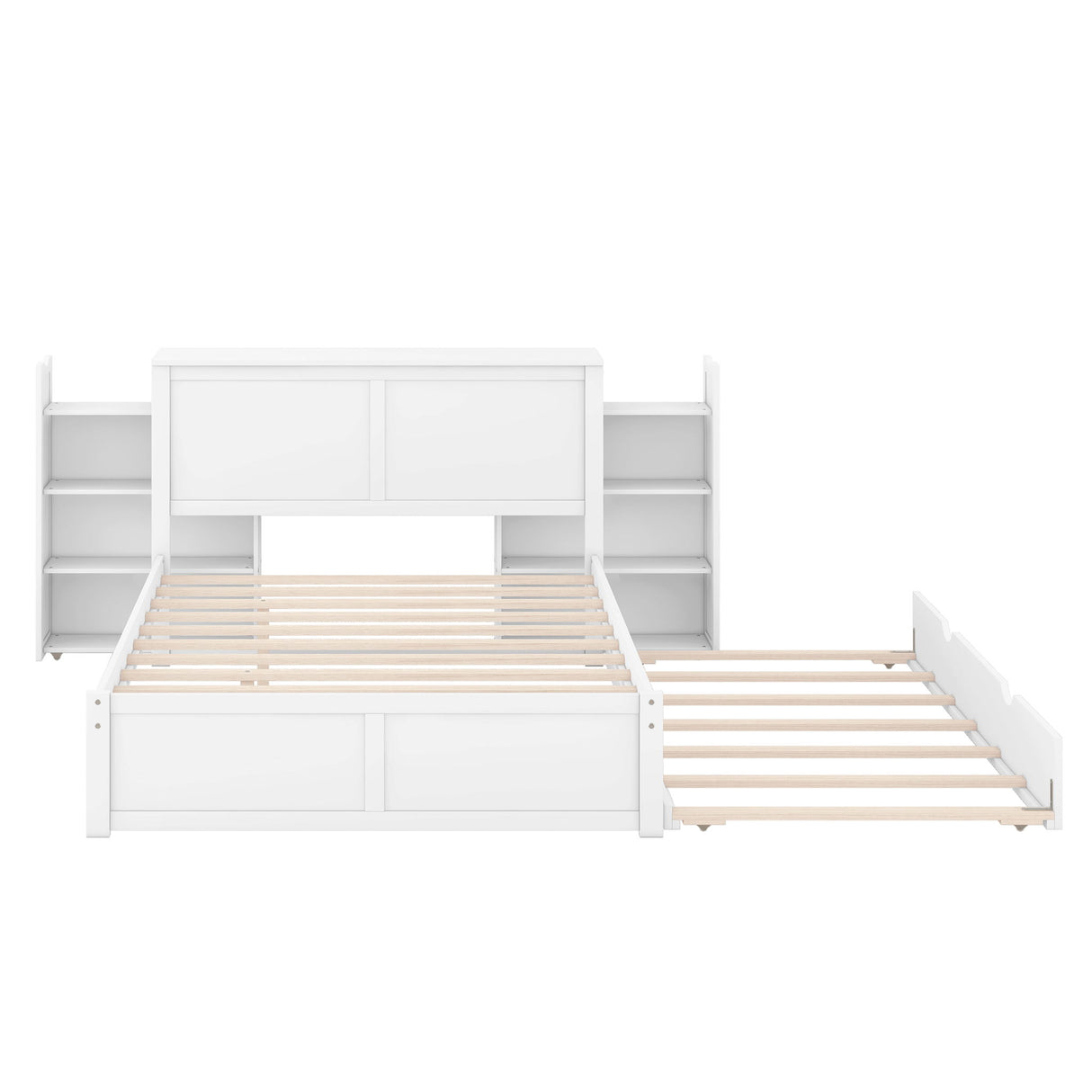 Storage Platform Bed With Pull Out Shelves And Trundle