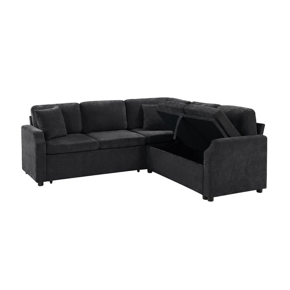 Modern L Shaped Sectional Sofa Bed With Hidden Storage Chenille Upholstery