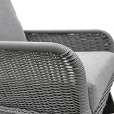 Modern 3 Piece Outdoor Seating Set With Cushioned Rattan Rocking Chairs And Wooden Accent Table