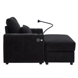 Modern Style Armchair Chaise Lounge Sofa Couch With Movable Storage Ottoman, USB Ports, Cup Holders, Phone Holder, Side Pockets