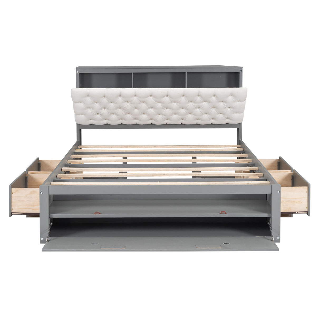 Platform Bed With Storage Headboard, Shoe Rack And 4 Drawers
