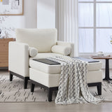 Farmhouse Upholstered Accent Chair With Ottoman, Reversible Lid Coffee Table