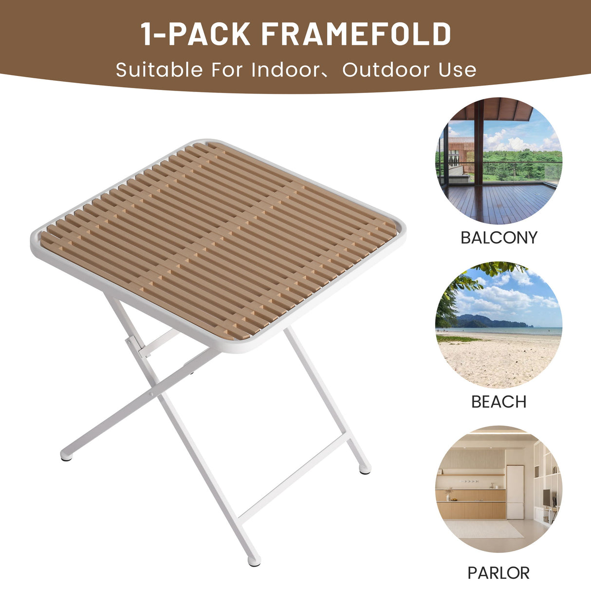 Modern Folding Square Table, Water Proof And Wear Resistant - Apricot / White