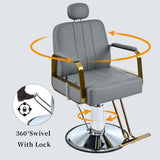 Premium Reclining Barber Chair Salon Chair For Hair Stylist With Heavy Duty Hydraulic Pump, 360° Rotation, Tattoo Chair Shampoo Beauty Salon Equipment, Max Load Weight 400 Lbs