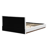Elegant Boucle Upholstered Bed With Wood Grain Textured Solid Wood Base Frame