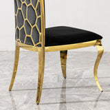 Dining Chair (Set of 2) With Unique Backrest Stainless Steel Legs - Gold