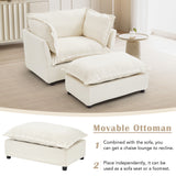Modern Cozy Upholstered Armchair Sofa With Movable Ottoman
