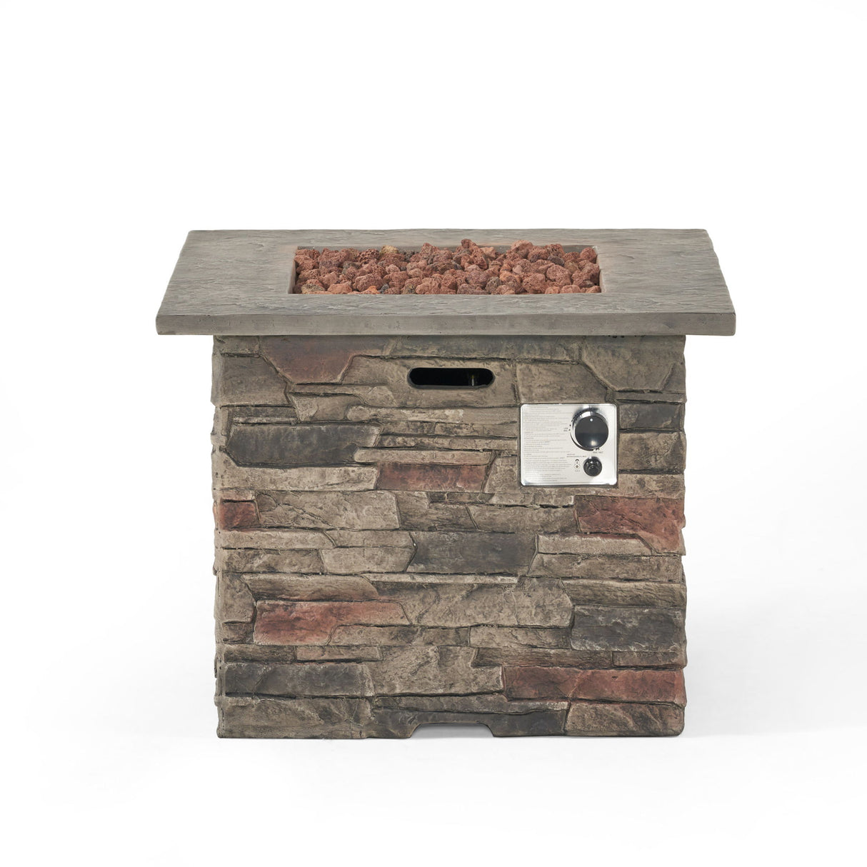 Classic Design Square Fire Pit With Top And 40, 000 Btu Heat Output - Stone Gray