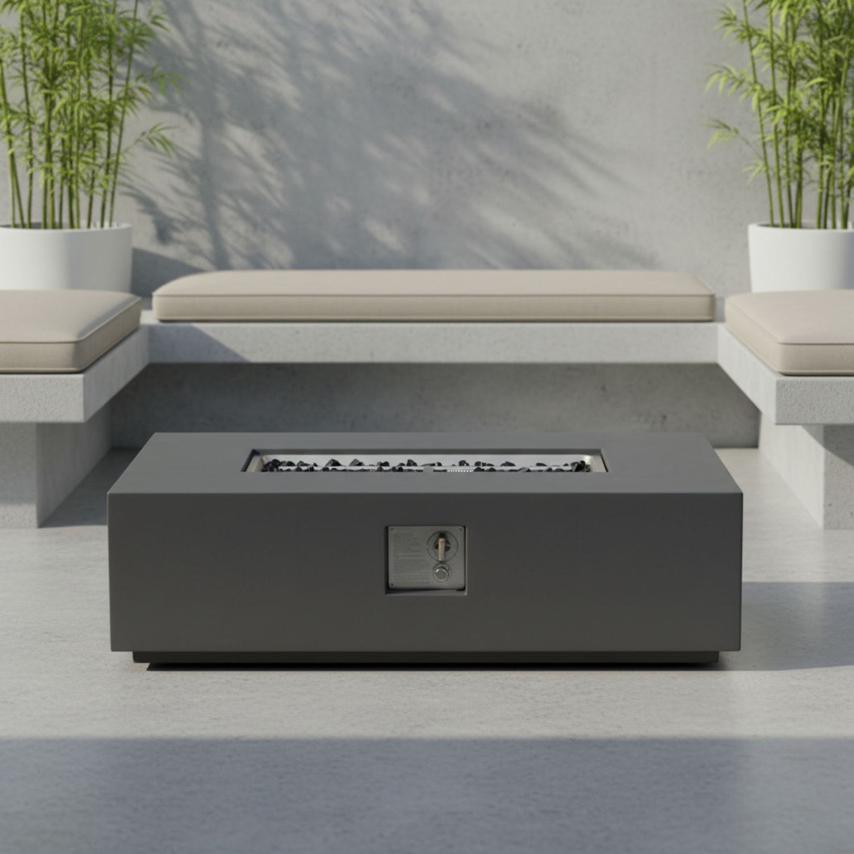 Volon - Rectangular Fire Pit Table, Propane Powered, 50,000 BTU - Light Gray