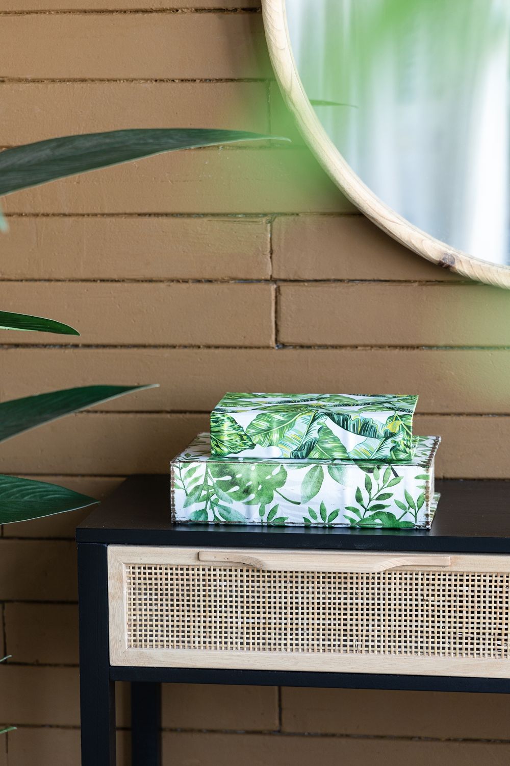 Botanical And Book Boxes (Set of 2) - White / Green