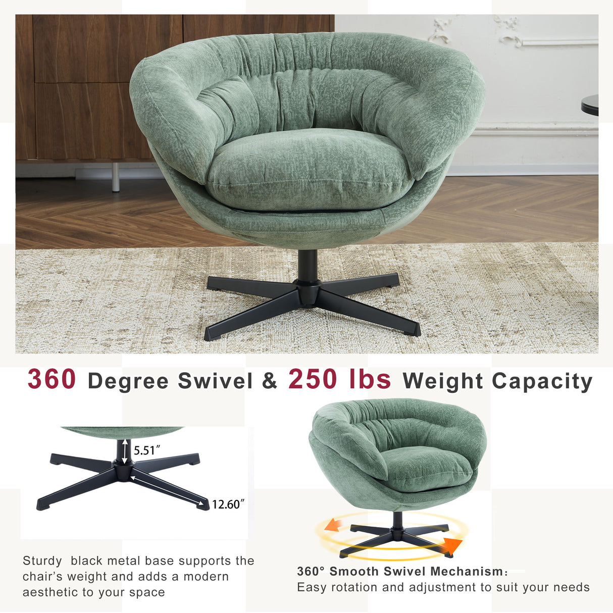 Modern Chenille Office Chair With 360 Degree Swivel