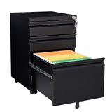 Contemporary Black 3 Drawer Mobile Filing Cabinet With Lock, Metal Office Storage For Legal / Letter Size