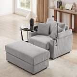 Single Sofa Couch With Storage Space, Movable Ottoman, USB Ports, Cup Holders, Phone Holder